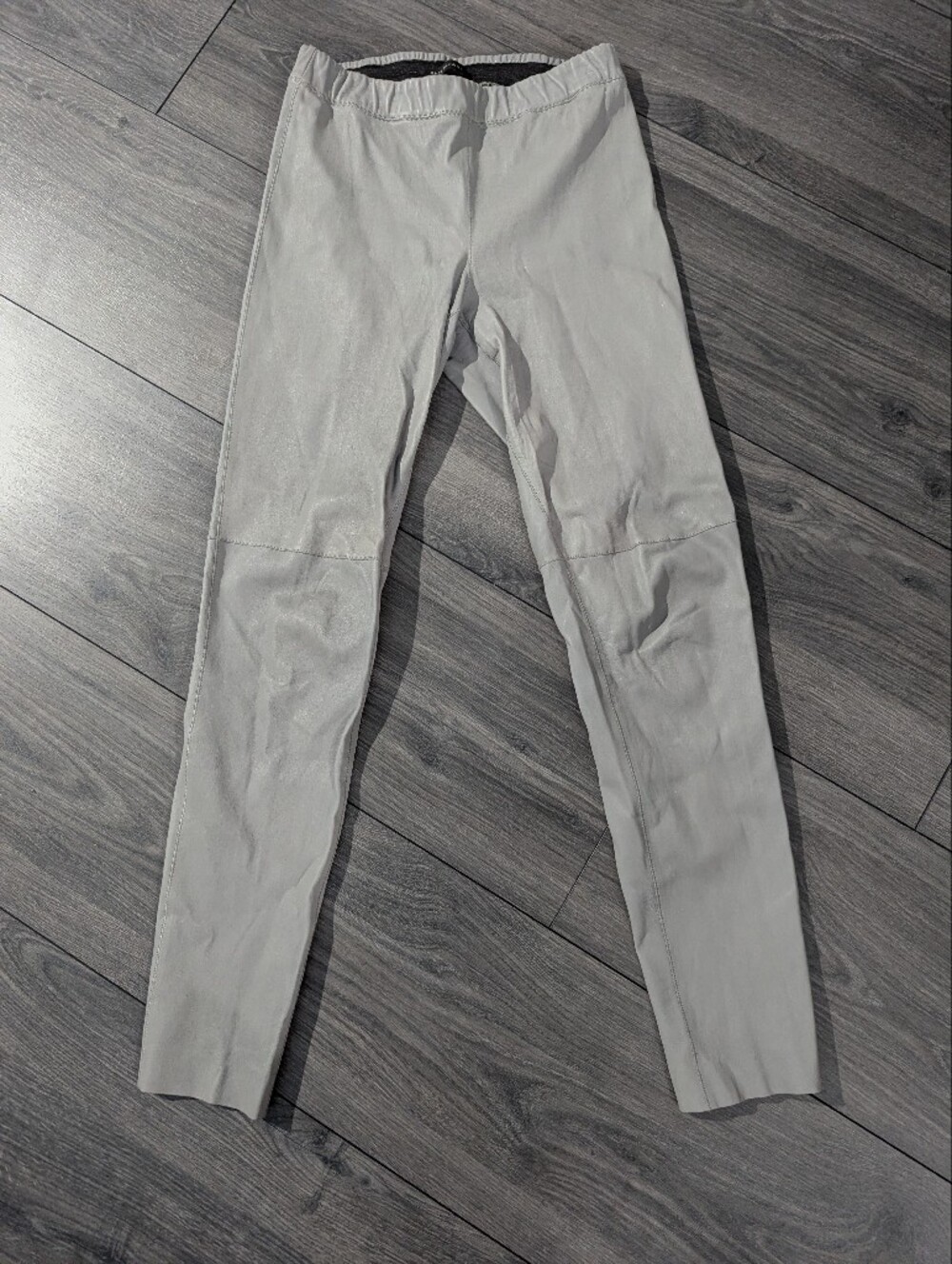 Elie Tahari 100% Genuine Lambskin Leather Pull-On Leggings Grey L